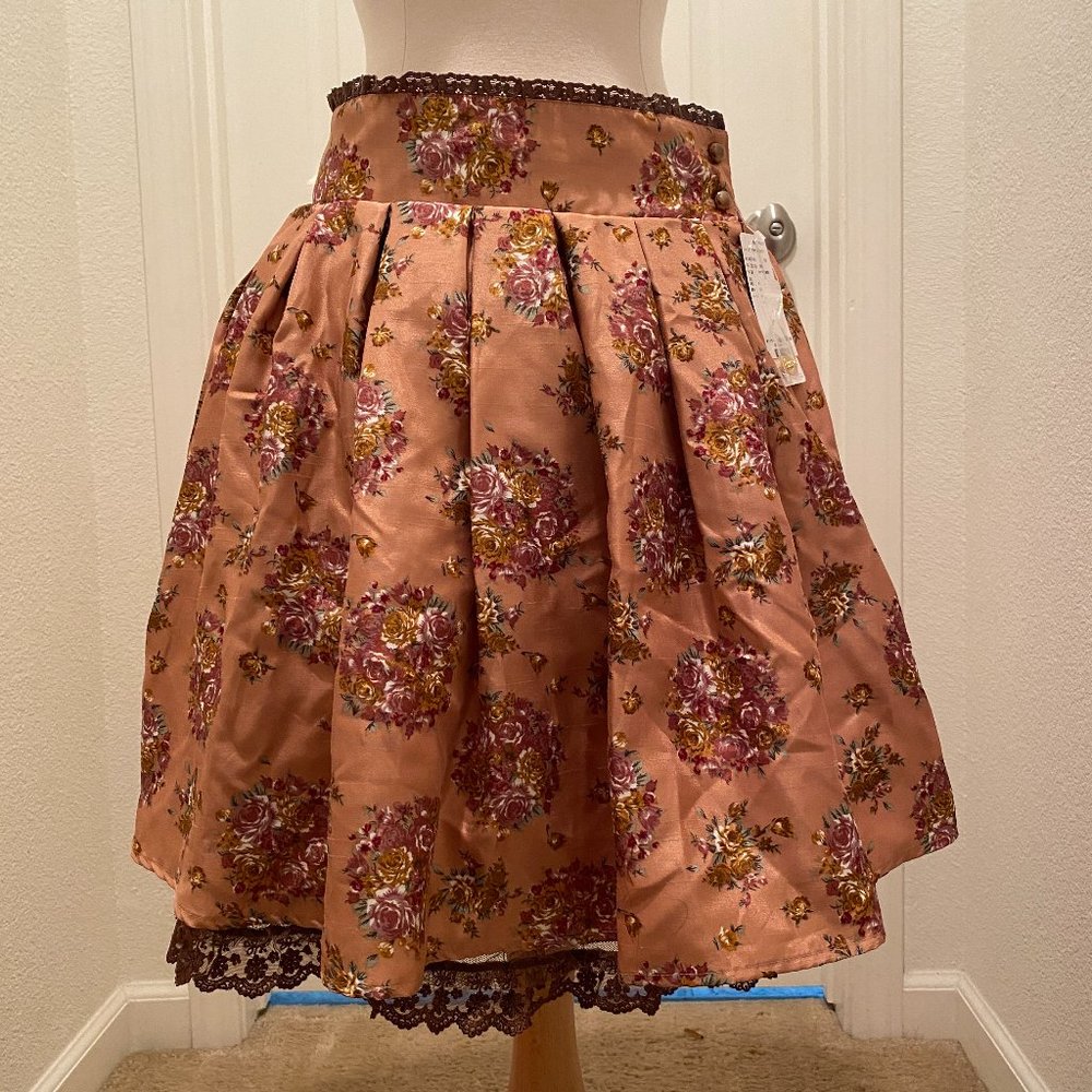 axes femme - Shantung bouquet pattern skirt - New